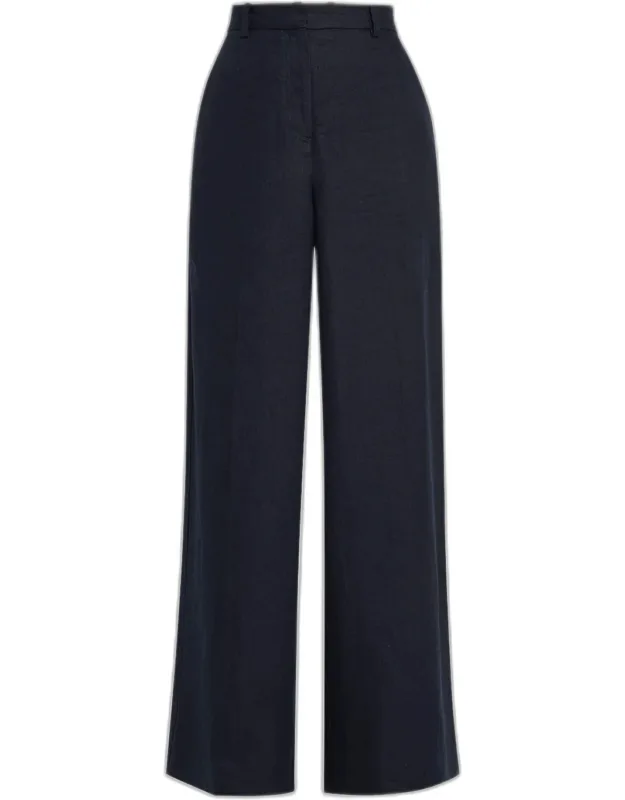 Wide-leg Basketweave Linen Trousers