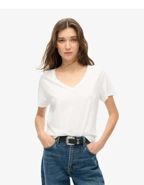 Slub Embroidered V-neck T-shirt