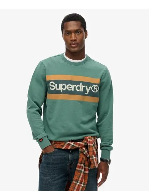 Core Logo Stripe Relaxed Crew Sweatshirt