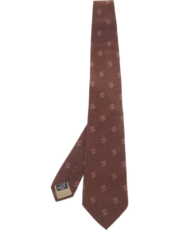 Brown Printed Silk Tie With Intricate Patterns