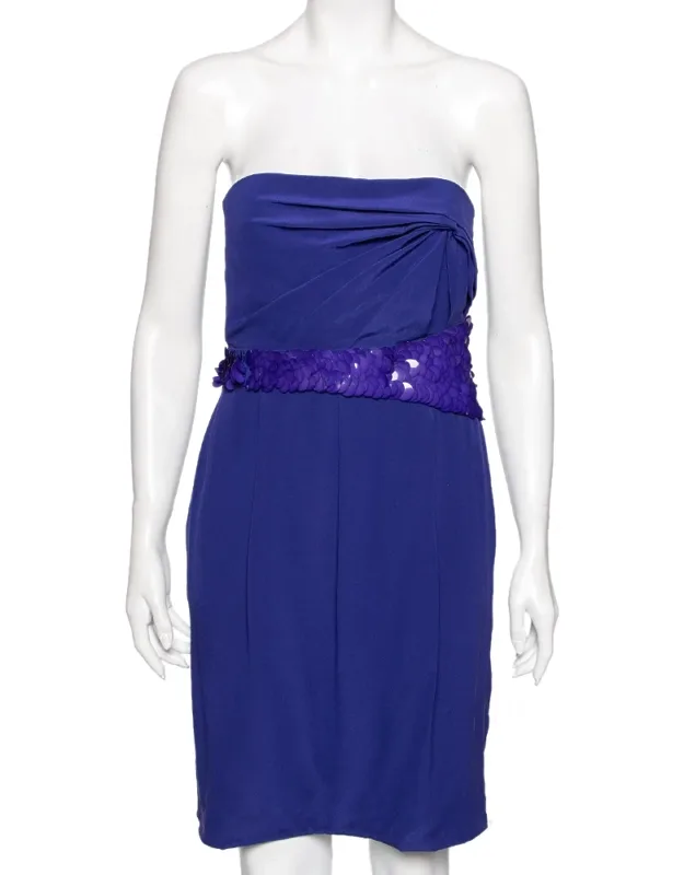 Crepe Embellished Detail Strapless Mini Dress