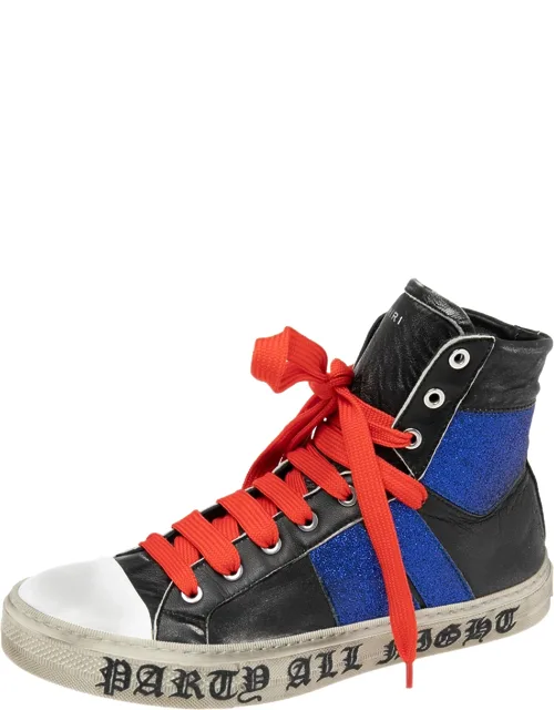 Leather And Glitter Sunset Lace High Top Sneakers