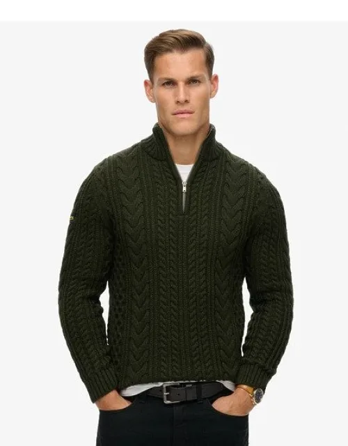 Superdry Vintage Jacob Cable Knit Half Zip Jumper - Wool Blend, Half Zip Collar