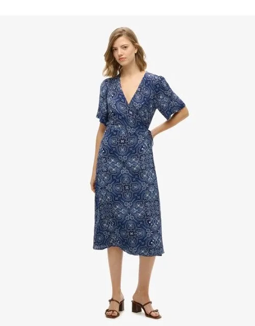 Printed Wrap Midi Dress