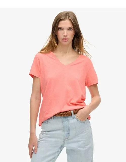 Slub Embroidered V-neck T-shirt
