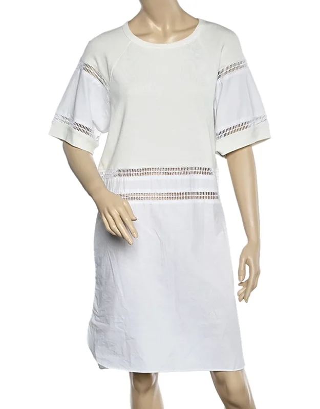 Cotton & Knit Paneled Midi Dress