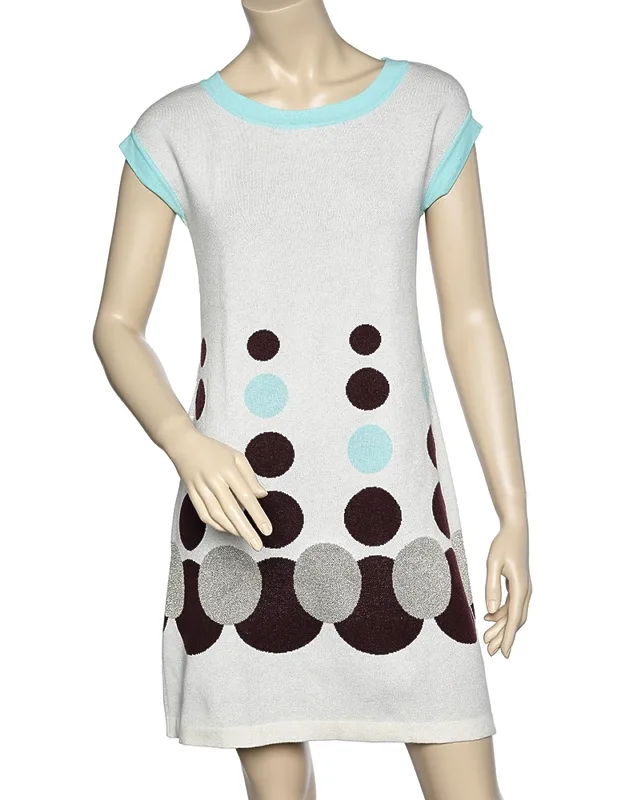 Off White Circle Patterned Cotton Knit Shift Dress