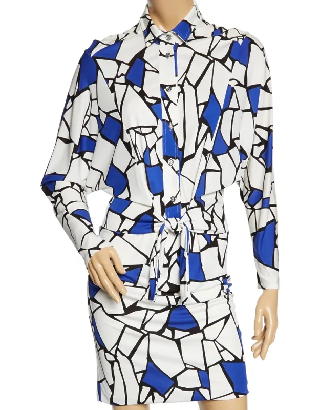 Printed Jersey Front Tie Detail Draped Dress
