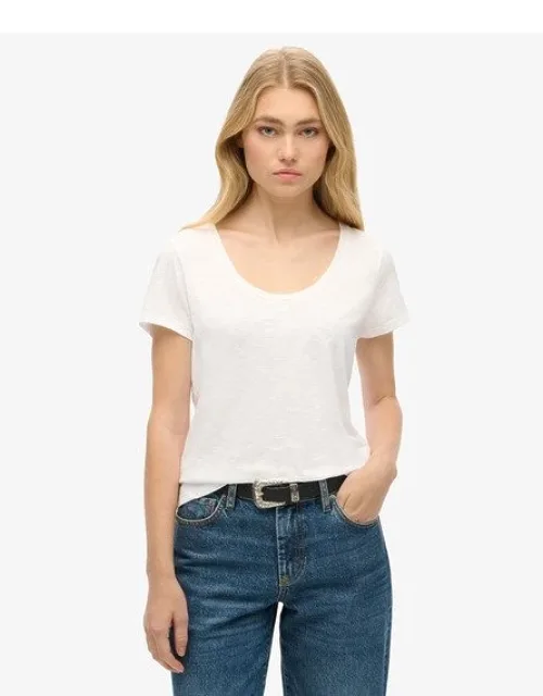 Scoop Neck T-shirt - Relaxed Fit, Embroidered Logo