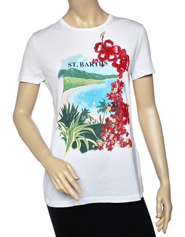 St. Barths Printed Sequin Embellished Cotton T-shirt