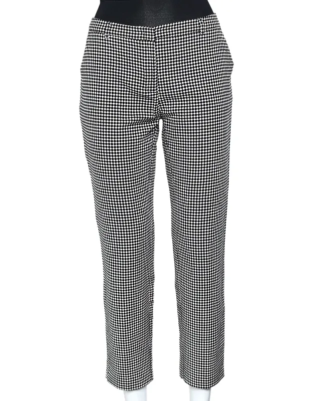 Monochrome Patterned Cotton Blend Tapered Leg Pants