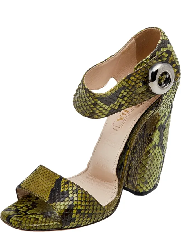 Python Leather Ankle Strap Sandals