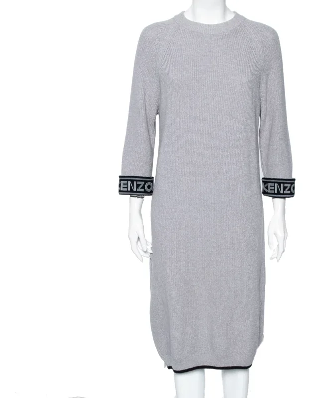 Knit Logo Trimmed Detailed Long Sleeve Sweater Dress