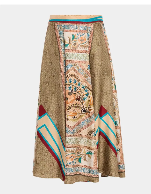 A-line Silk Midi Skirt