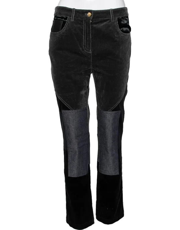 Multicolor Denim Patch Detail Corduroy Pants