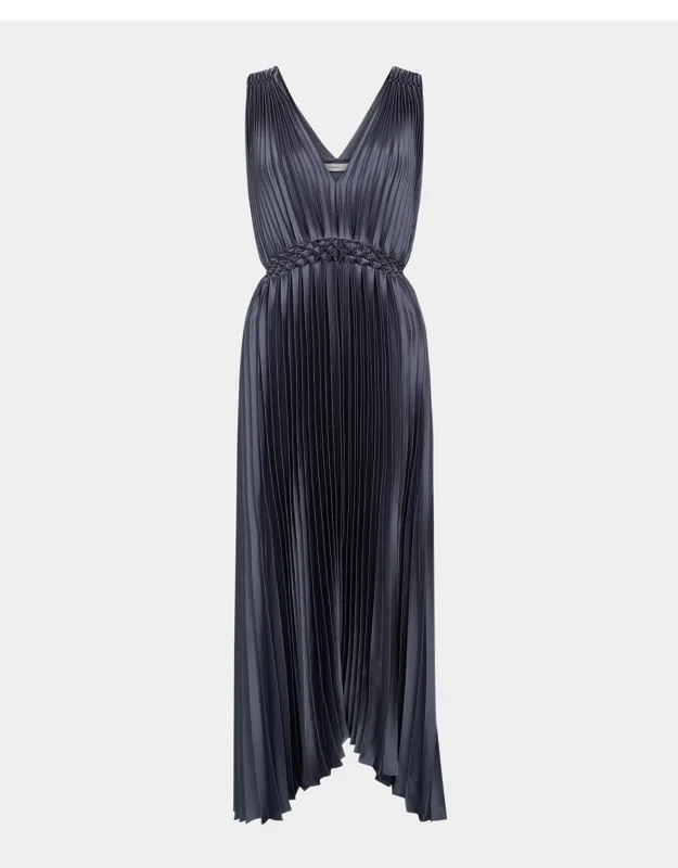 Pleated Hand-smocked Midi Dress