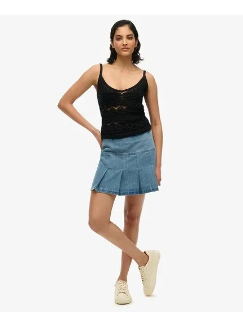 Pleated Patched Mini Skirt
