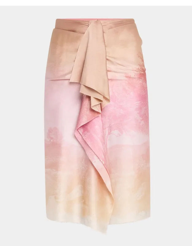 Ombre Landscape-print Draped Skirt