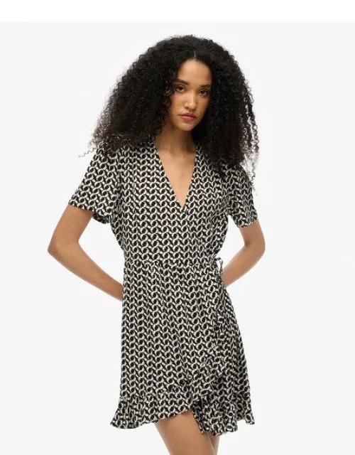 Short Sleeve Printed Mini Wrap Dress