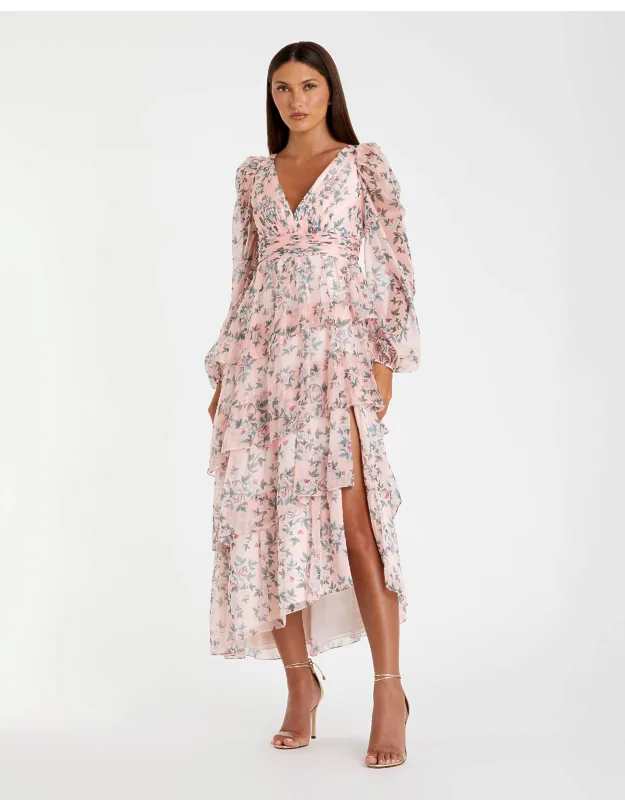 Puff Sleeve Floral Printed Wedding Guest Dress