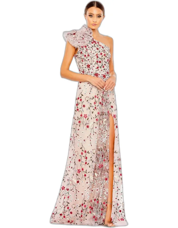 Embellished One Shoulder A Line Floral Prom Dress