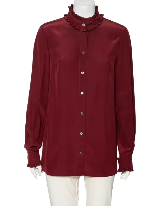 Silk Ruffle Trim Detailed Button Front Shirt