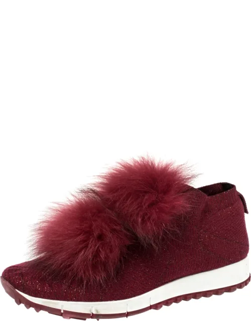 Knit Fabric And Fur Pom Pom Norway Sneakers