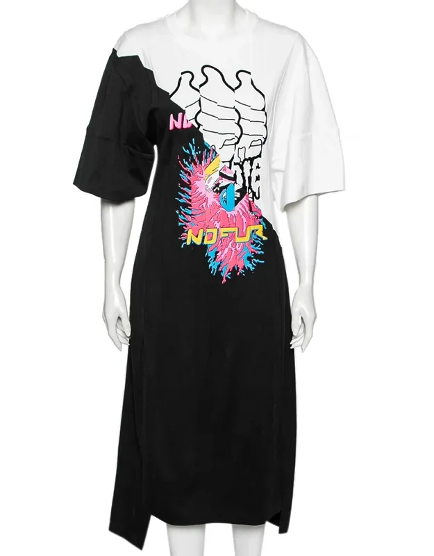 Monochrome Cotton Printed Sweatshirt Dress