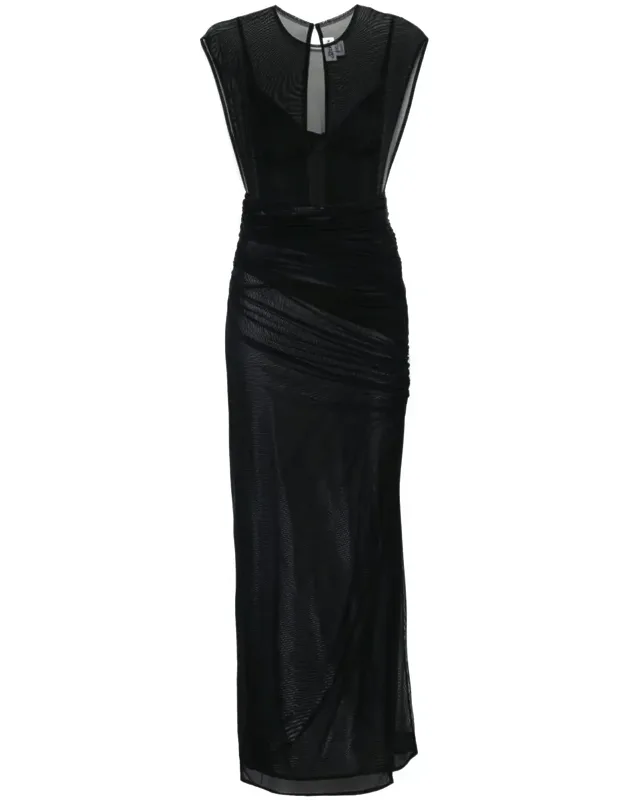 Mesh Open Back Sleeveless Dress Velvet Flock