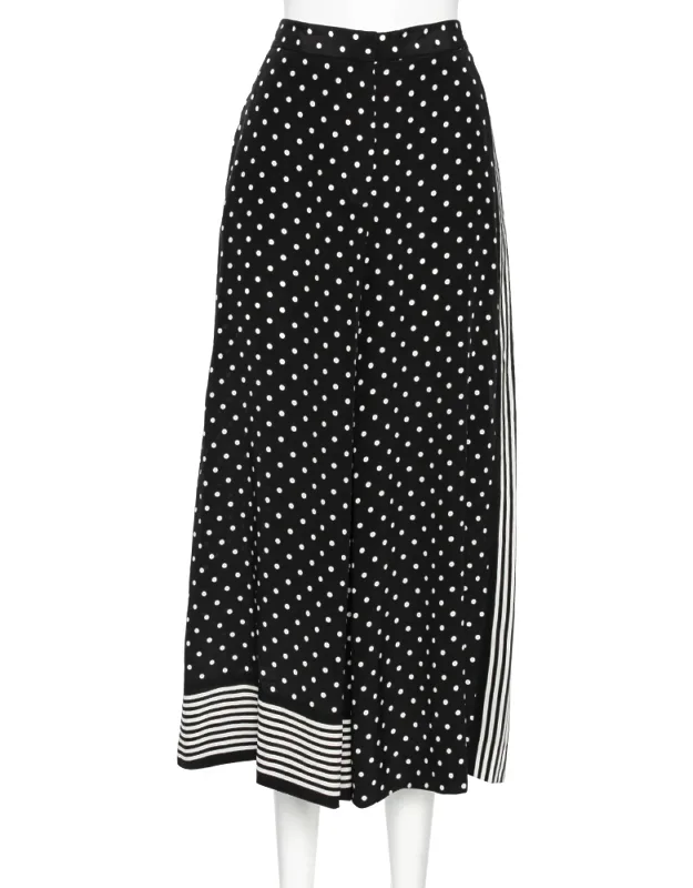 Monochrome Polka Dotted Silk Wide Leg Pants