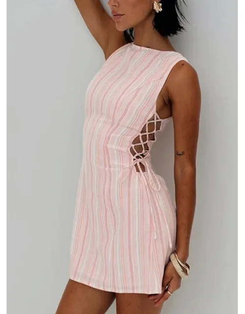 Mini Dress Stripe With Tie Side And Split Hem