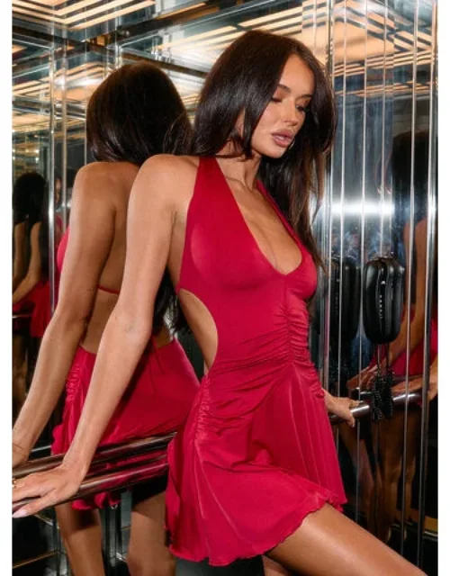 Halter Mini Dress With Plunge Neckline And Ruched Detailing