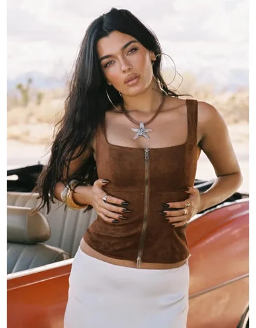 Rodeo Faux Suede Zip Through Top