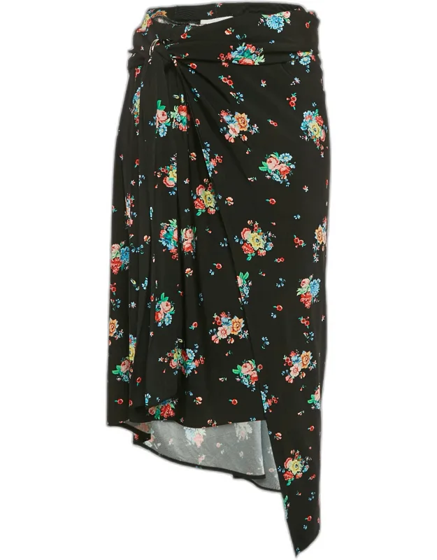 Floral Print Jersey Asymmetric Midi Skirt