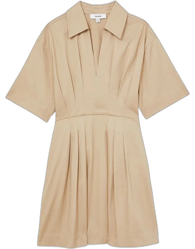 Pleated Cotton Mini Shirtdress