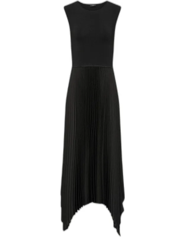 Knit Weave Plissé Dera Dress - A-line Midi With Sunray Pleated Skirt