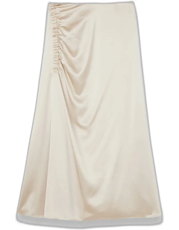 Ruched Silk Satin Skirt
