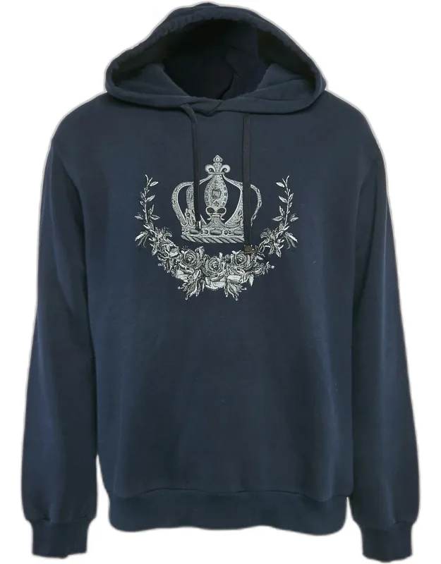 Crown Embroidered Cotton Knit Hoodie