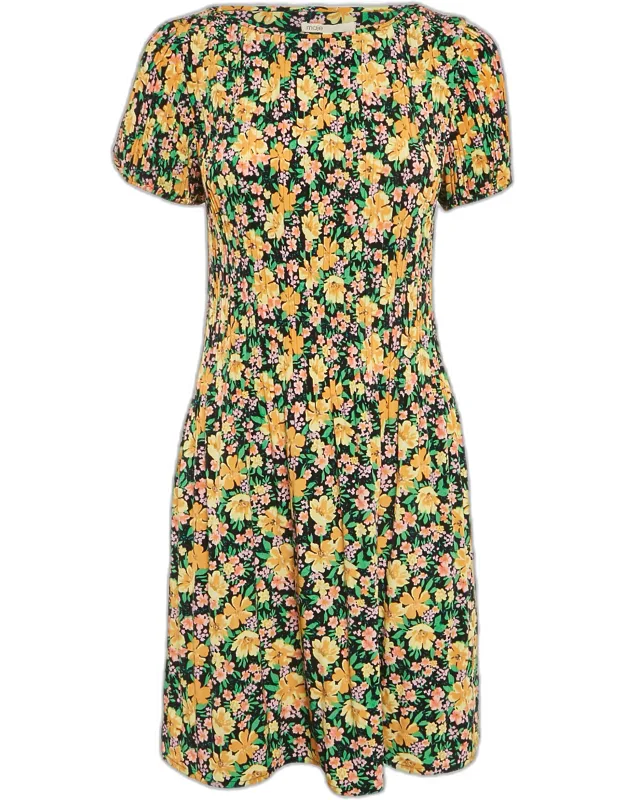 Multicolor Floral Print Crepe Pleated Mini Dress