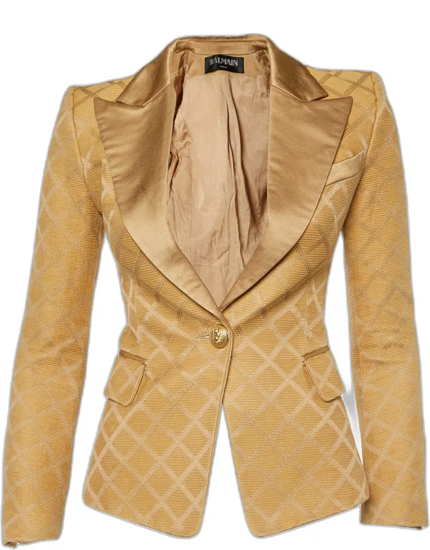 Diamond Pattern Cotton & Silk Tailored Blazer