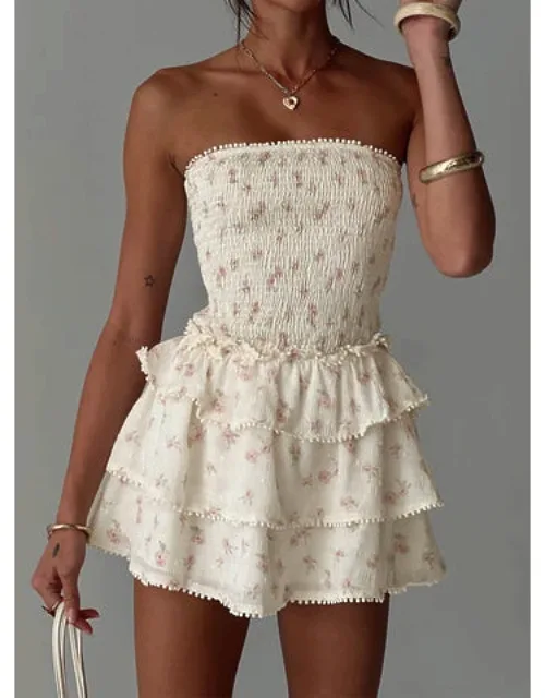Sunkiss Frill Mini Dress Strapless, Shirred Band At Bust