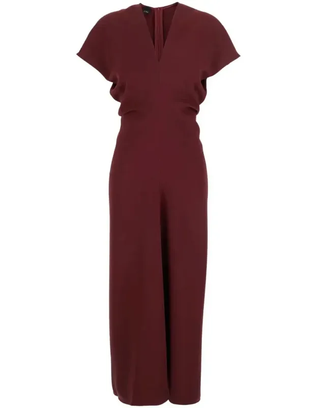 Bordeaux Dress With V Neck And Short Sleeves In Tech Fabric
