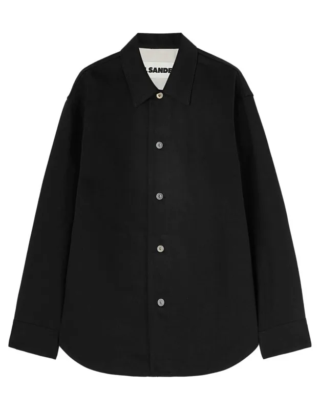 Shirt With Front Metal Button Placket And Flat Pointed Collar
