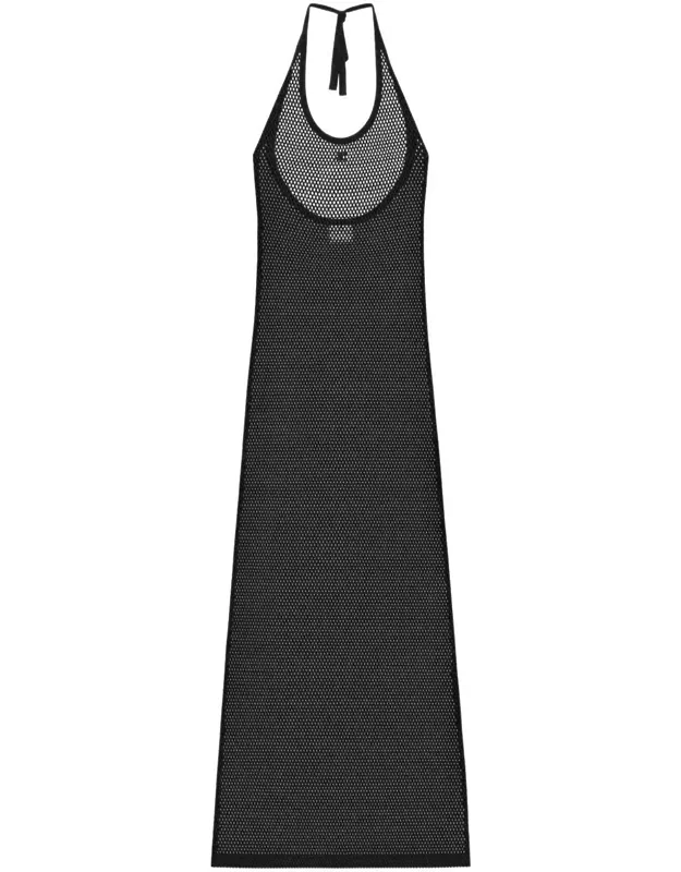 Long Black Perforated Cotton Dress