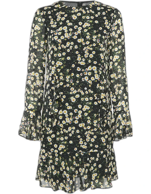 Floral Print Silk Ruffled Mini Dress