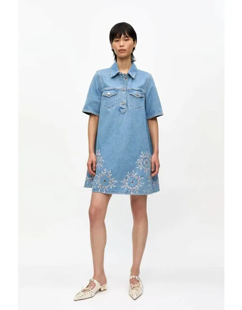 Light Blue Broderie Anglaise Denim Mini Dress