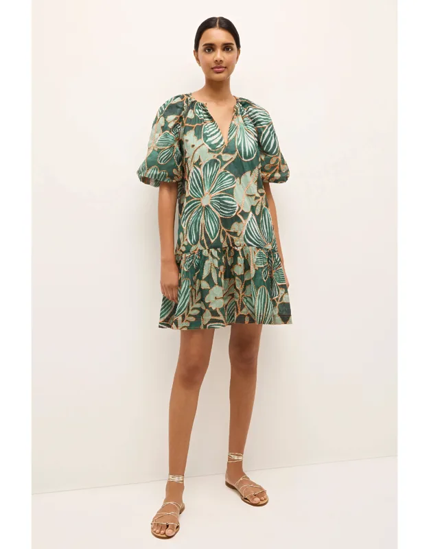 Greta Dress With Gathered Sleeves And Embroidered Floral Pattern