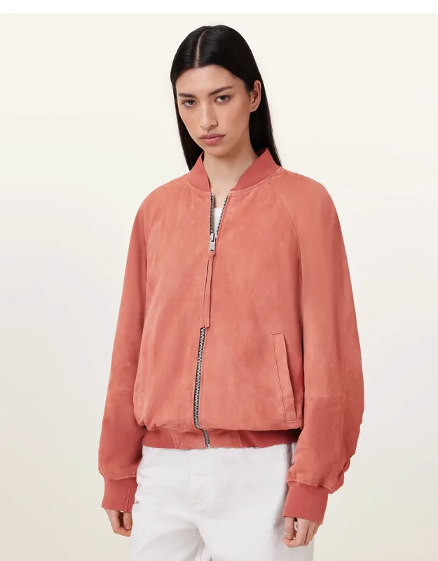 Relaxed Fit Suede Bomber Jacket