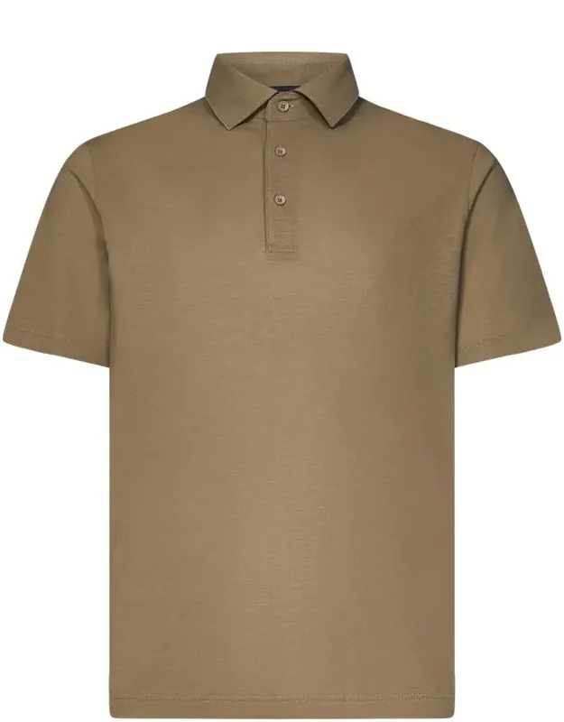 Polo Shirt With Front Three-button Placket And Ribbed Polo Collar