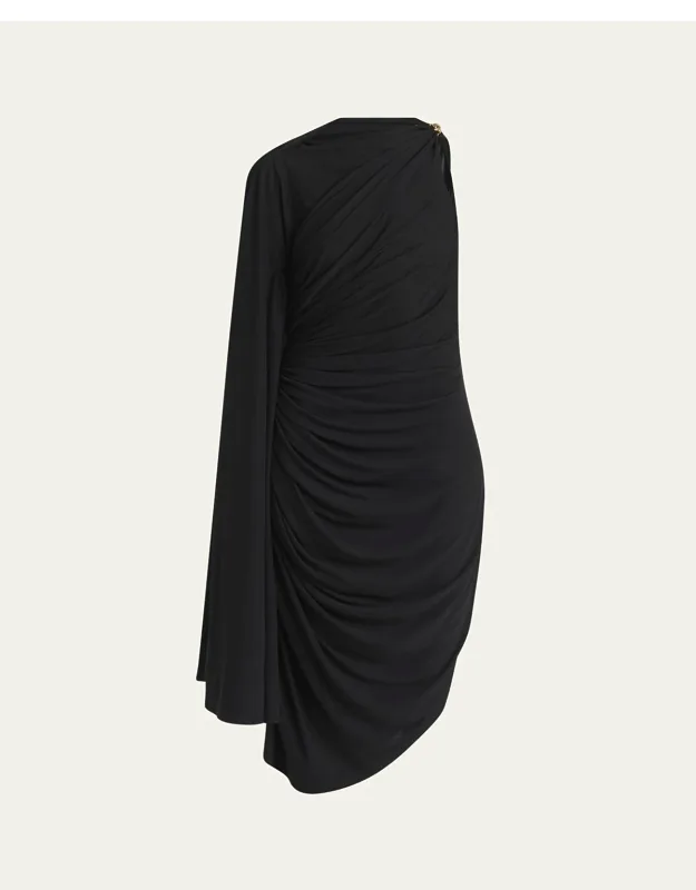 Draped Matte Viscose Jersey Cape Dress